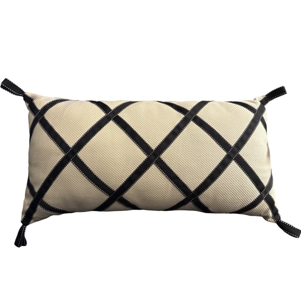 Eastern Accents Throw Pillows Ivory w Black Ribbon Rectangular $270 Made USA